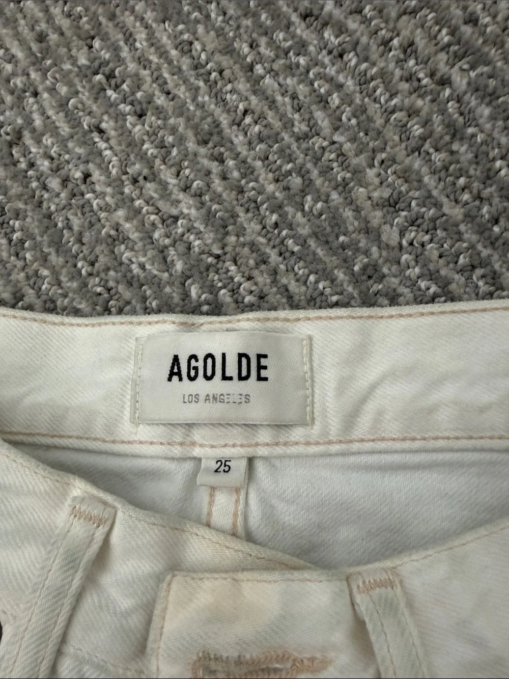 Agolde Parker Long White Frayed Hem Denim Shorts